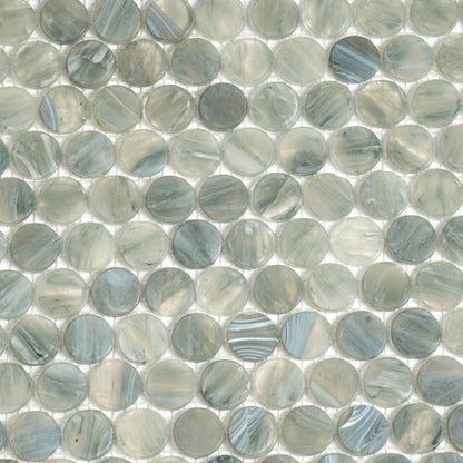 Glacier Gray 12x12 Penny Round Glossy Glass Mosaic Tile (10 pack, 10.34 sq ft/case)