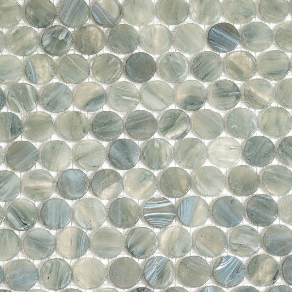 Glacier Gray 12x12 Penny Round Glossy Glass Mosaic Tile (10 pack, 10.34 sq ft/case) - Sample
