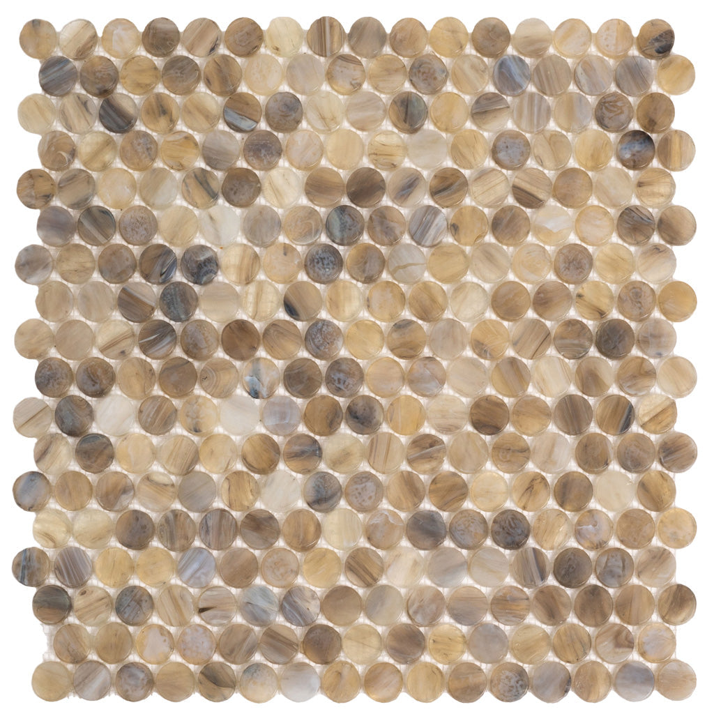 Beige 12x12 Glossy Penny Round Glass Mosaic Tile (10 pack, 10.34 sq ft/case)