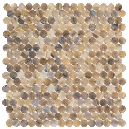 Beige 12x12 Glossy Penny Round Glass Mosaic Tile (10 pack, 10.34 sq ft/case) - Sample
