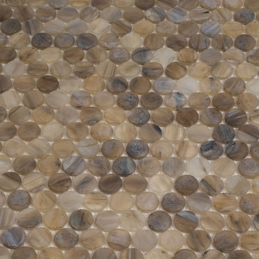 Beige 12x12 Glossy Penny Round Glass Mosaic Tile (10 pack, 10.34 sq ft/case)