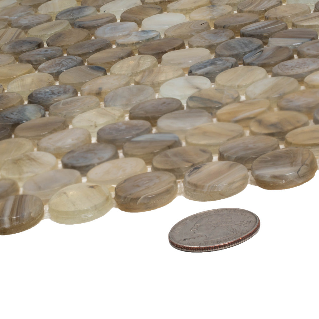 Beige 12x12 Glossy Penny Round Glass Mosaic Tile (10 pack, 10.34 sq ft/case)