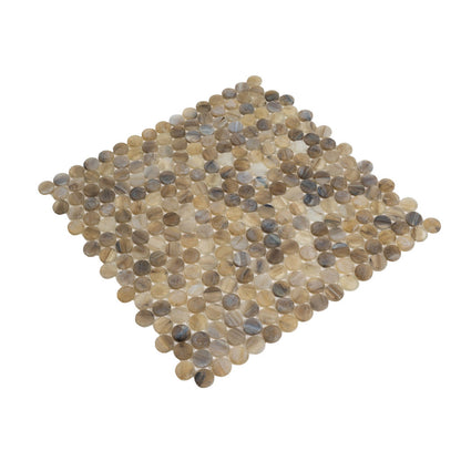 Beige 12x12 Glossy Penny Round Glass Mosaic Tile (10 pack, 10.34 sq ft/case)