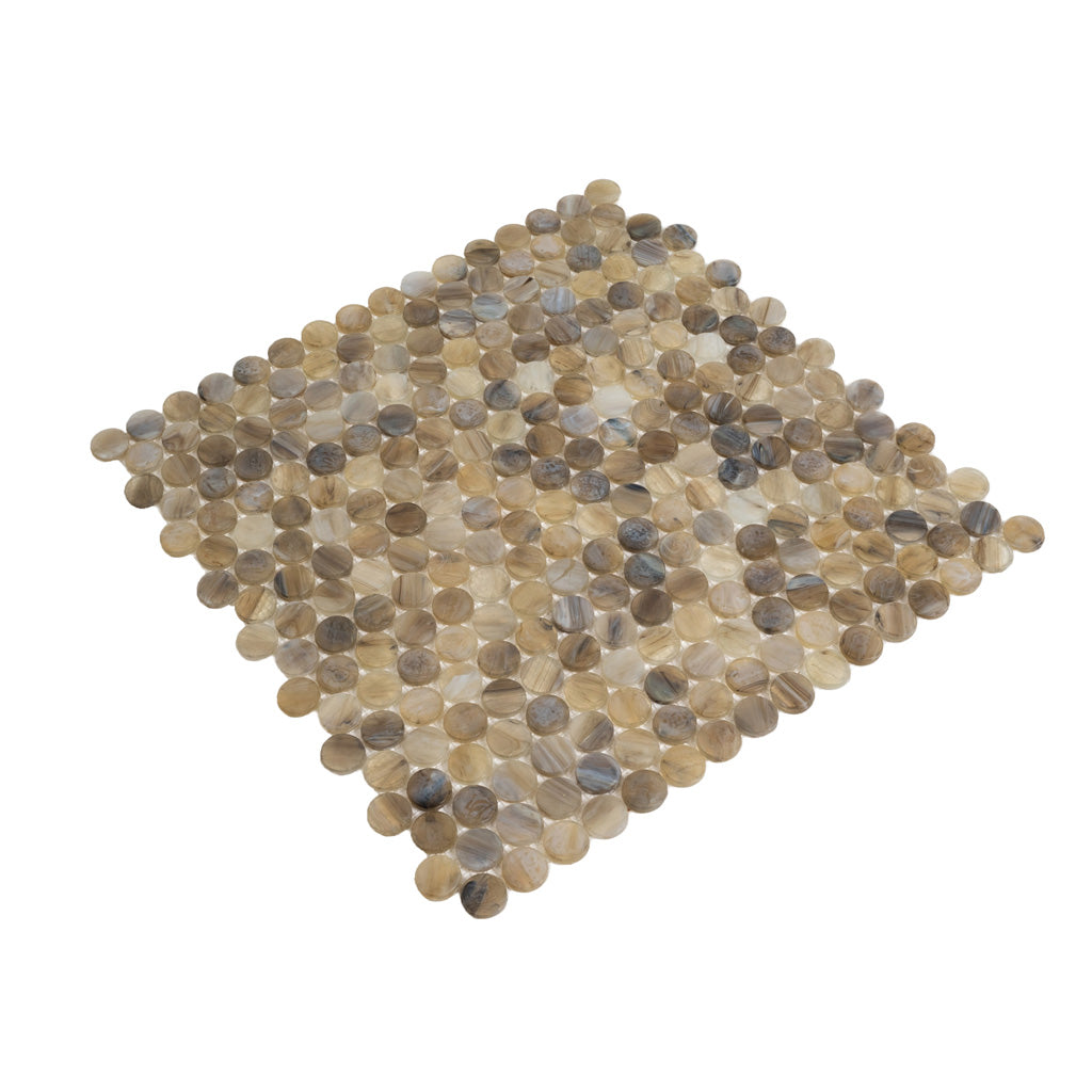 Beige 12x12 Glossy Penny Round Glass Mosaic Tile (10 pack, 10.34 sq ft/case) - Sample