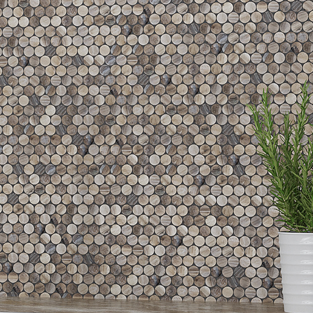 Beige 12x12 Glossy Penny Round Glass Mosaic Tile (10 pack, 10.34 sq ft/case)