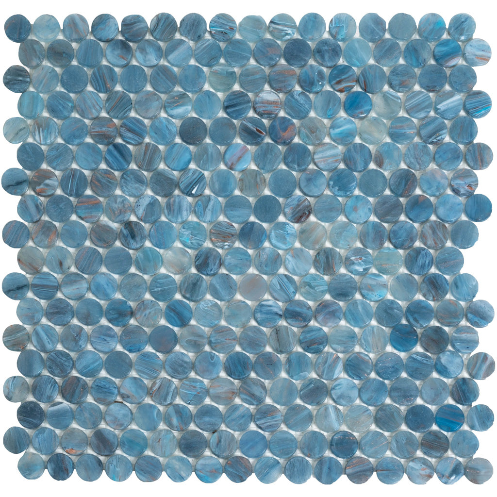 Blue 12x12 Glossy Penny Round Glass Mosaic Tile (10 pack, 10.34 sq ft/case)