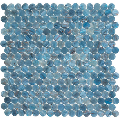 Blue 12x12 Glossy Penny Round Glass Mosaic Tile (10 pack, 10.34 sq ft/case)