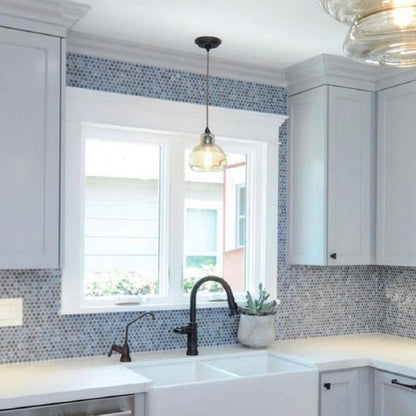 Blue 12x12 Glossy Penny Round Glass Mosaic Tile (10 pack, 10.34 sq ft/case) - Sample