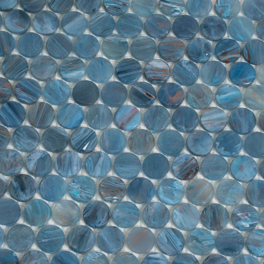 Blue 12x12 Glossy Penny Round Glass Mosaic Tile (10 pack, 10.34 sq ft/case) - Sample