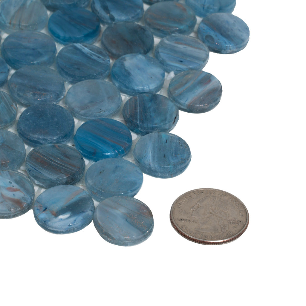 Blue 12x12 Glossy Penny Round Glass Mosaic Tile (10 pack, 10.34 sq ft/case) - Sample