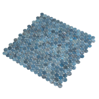 Blue 12x12 Glossy Penny Round Glass Mosaic Tile (10 pack, 10.34 sq ft/case) - Sample