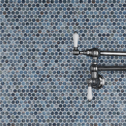 Blue 12x12 Glossy Penny Round Glass Mosaic Tile (10 pack, 10.34 sq ft/case)