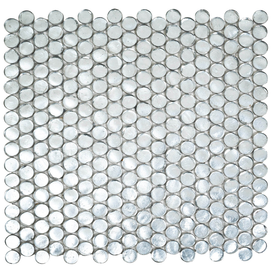 Silver 12x12 Penny Round Glossy Glass Mosaic Tile (10 pack, 10.34 sq ft/case)