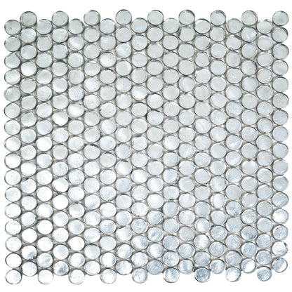 Silver 12x12 Penny Round Glossy Glass Mosaic Tile (10 pack, 10.34 sq ft/case)