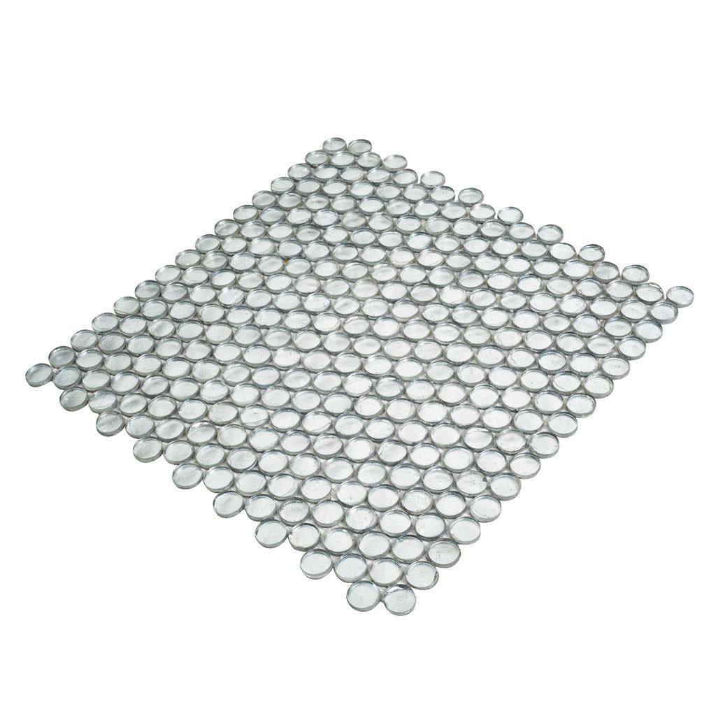 Silver 12x12 Penny Round Glossy Glass Mosaic Tile (10 pack, 10.34 sq ft/case)