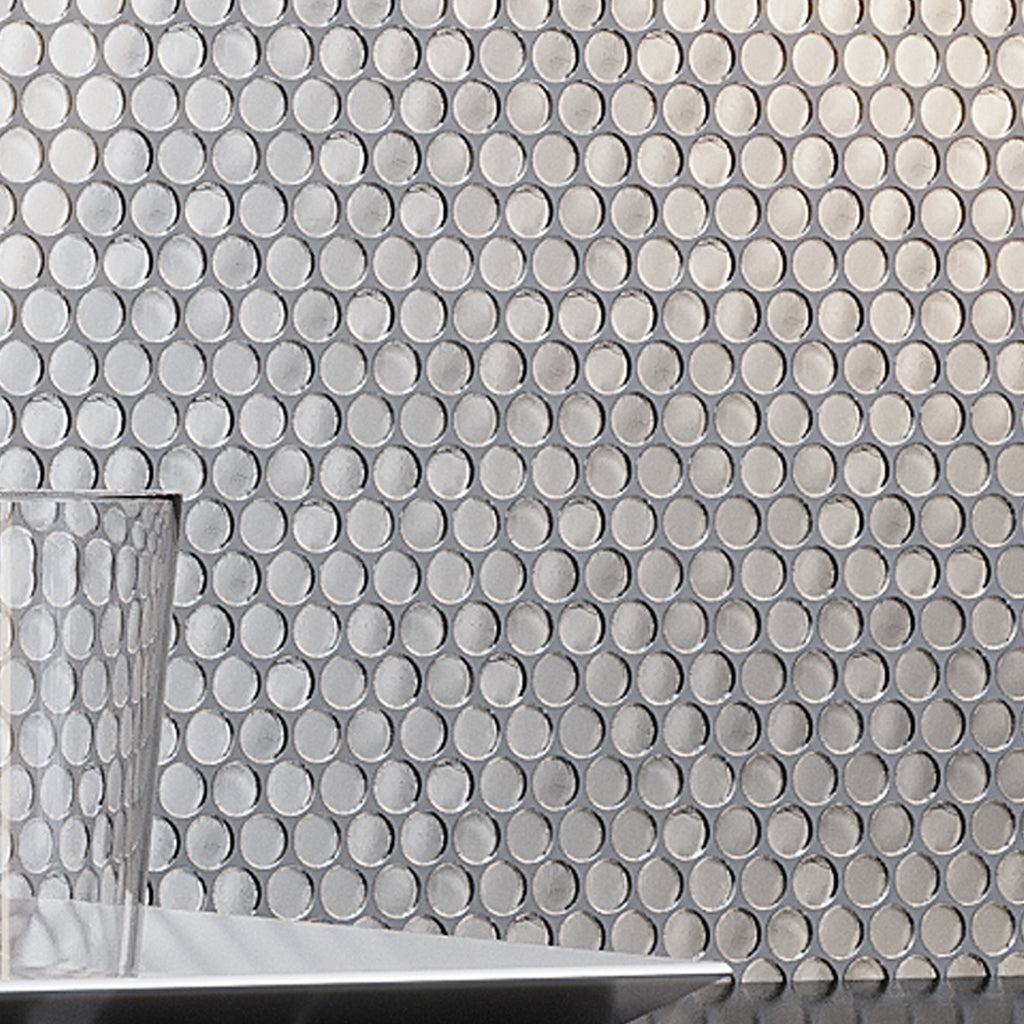 Silver 12x12 Penny Round Glossy Glass Mosaic Tile (10 pack, 10.34 sq ft/case)