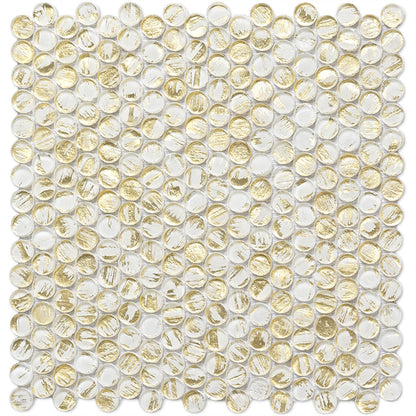 White Gold 12x12 Glossy Penny Round Glass Mosaic Tile (10 pack, 10.34 sq ft/case)