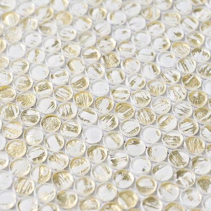 White Gold 12x12 Glossy Penny Round Glass Mosaic Tile (10 pack, 10.34 sq ft/case) - Sample