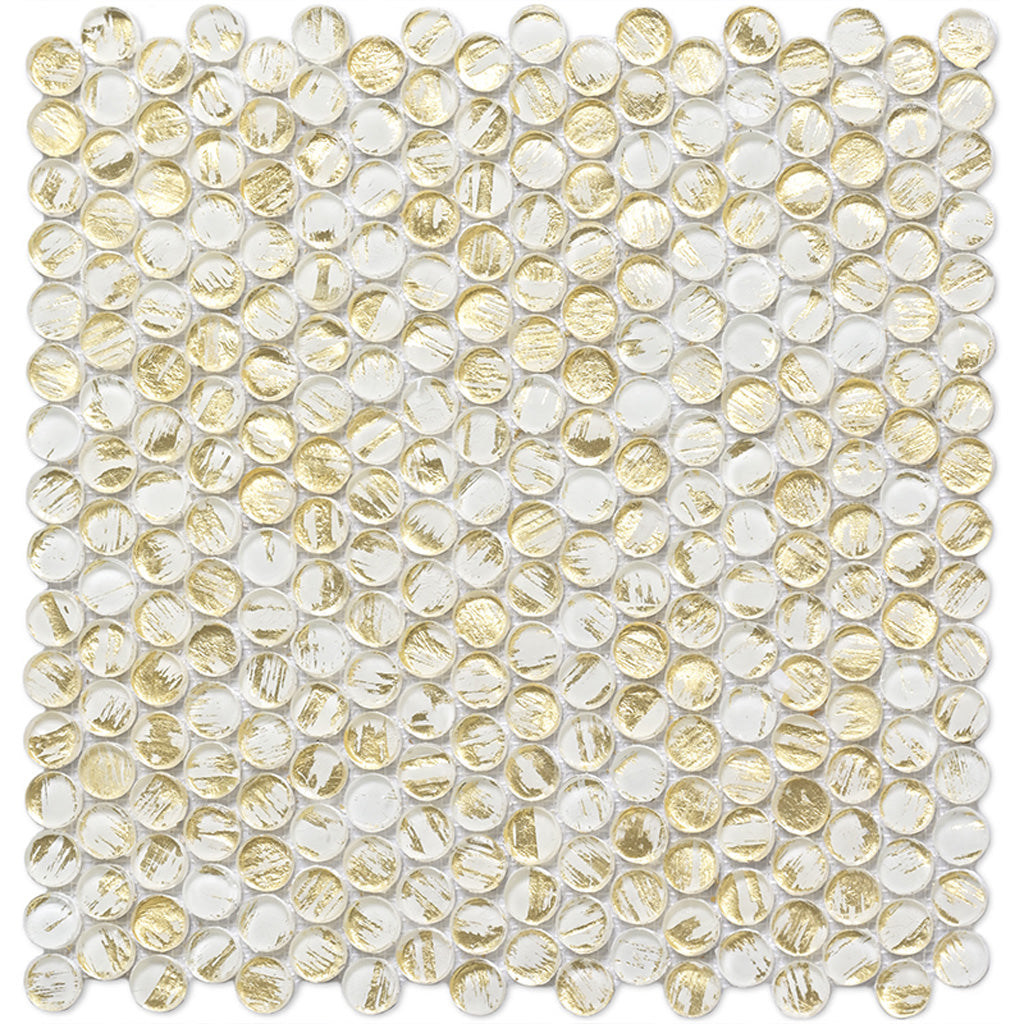 White Gold 12x12 Glossy Penny Round Glass Mosaic Tile (10 pack, 10.34 sq ft/case) - Sample