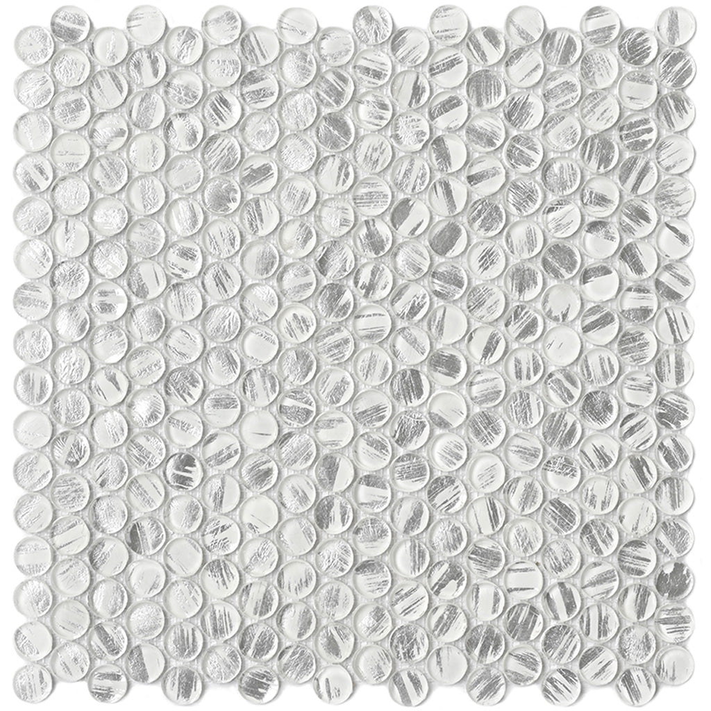 Silver 12x12 Glossy Penny Round Glass Mosaic Tile (10 pack, 10.34 sq ft/case)