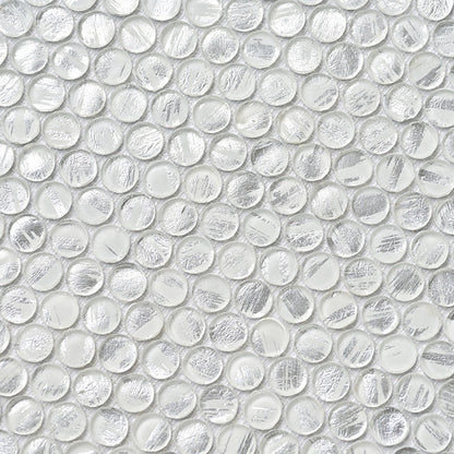 Silver 12x12 Glossy Penny Round Glass Mosaic Tile (10 pack, 10.34 sq ft/case)