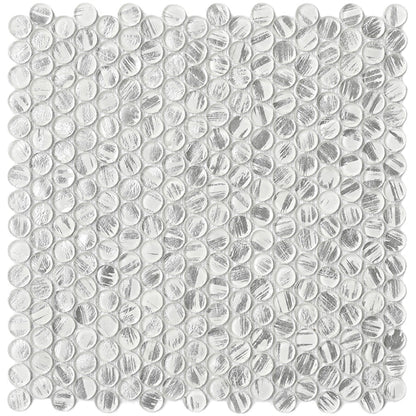 Silver 12x12 Glossy Penny Round Glass Mosaic Tile (10 pack, 10.34 sq ft/case) - Sample