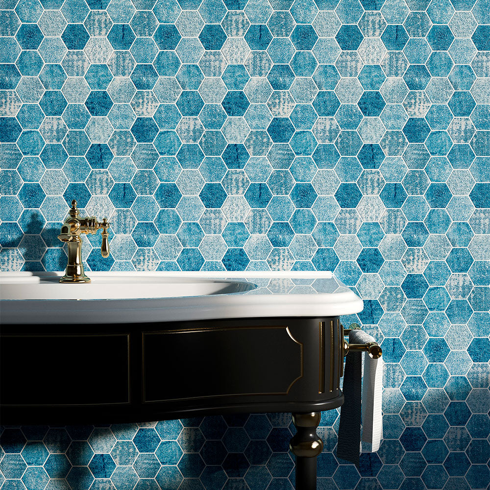 Patchwork Textured Hexagon Marble Mosaic