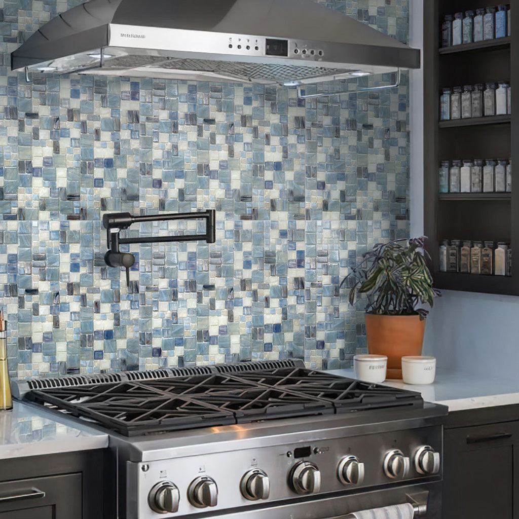 Light Blue 12x12 Glossy Square Glass Mosaic Tile (10 pack, 10.85 sq ft/case)
