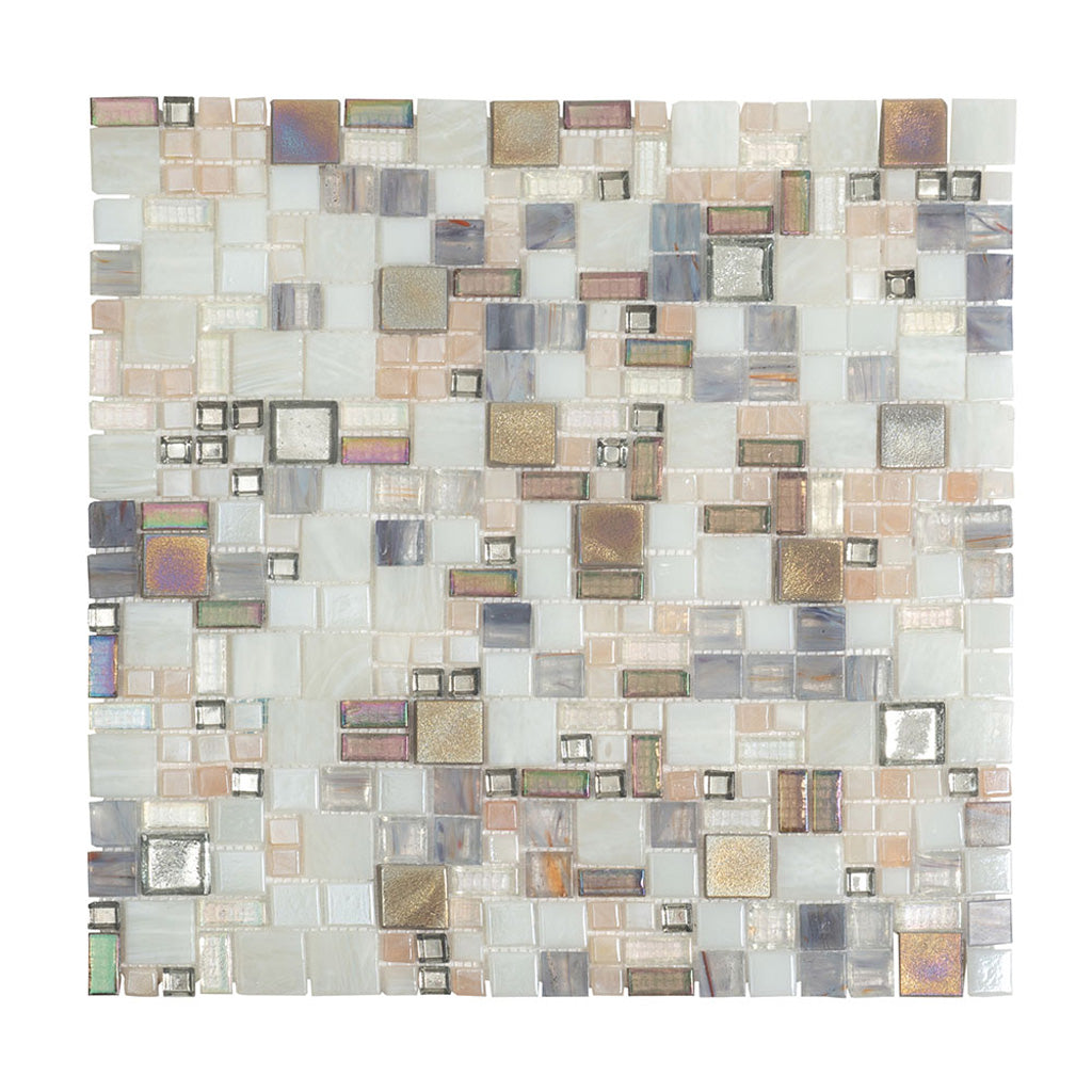 White Beige 12x12 Glossy Square Glass Mosaic Tile (10 pack, 10.85 sq ft/case)