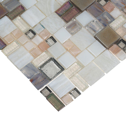 White Beige 12x12 Glossy Square Glass Mosaic Tile (10 pack, 10.85 sq ft/case)