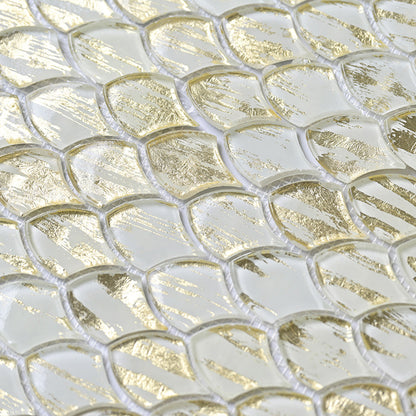 Gold White 11x11 Glossy Fan Fish Scale Glass Mosaic Tile (10 pack, 8.48 sq ft/case) - Sample