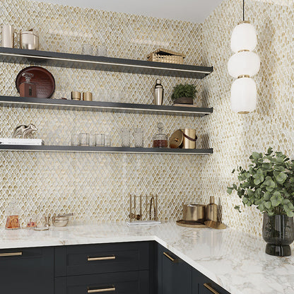 Gold White 11x11 Glossy Fan Fish Scale Glass Mosaic Tile (10 pack, 8.48 sq ft/case) - Sample