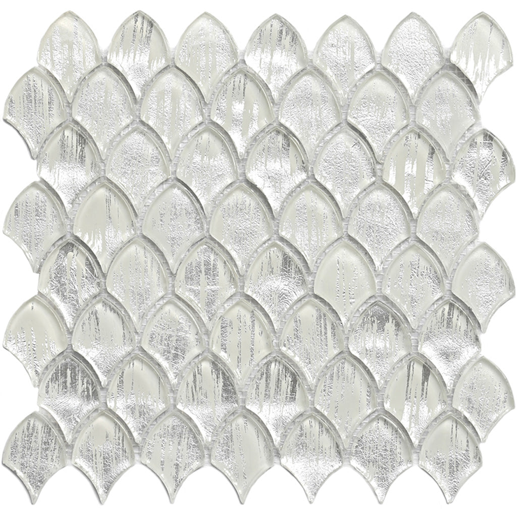 Silver 11x11 Glossy Fan Fish Scale Glass Mosaic Tile (10 pack, 8.48 sq ft/case)