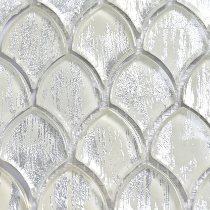 Silver 11x11 Glossy Fan Fish Scale Glass Mosaic Tile (10 pack, 8.48 sq ft/case)