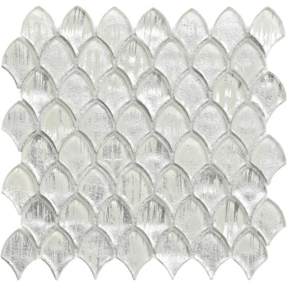 Silver 11x11 Glossy Fan Fish Scale Glass Mosaic Tile (10 pack, 8.48 sq ft/case) - Sample