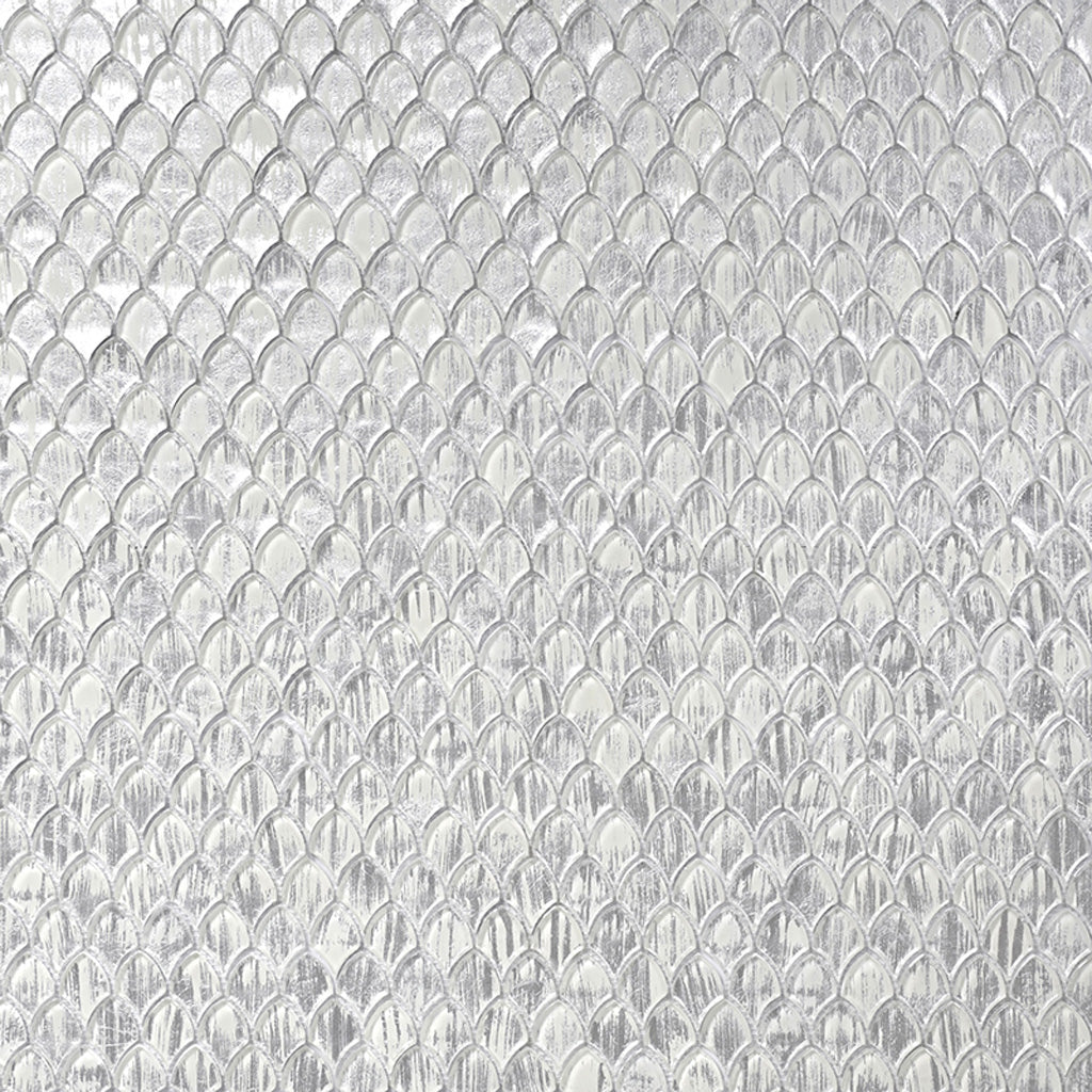 Silver 11x11 Glossy Fan Fish Scale Glass Mosaic Tile (10 pack, 8.48 sq ft/case) - Sample