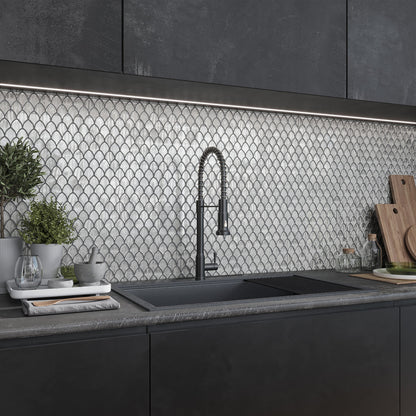 Silver 11x11 Glossy Fan Fish Scale Glass Mosaic Tile (10 pack, 8.48 sq ft/case)