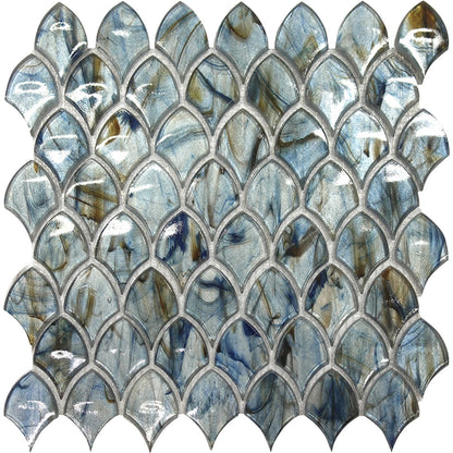 Blue 11x11 Glossy Fan Fish Scale Glass Mosaic Tile (10 pack, 8.48 sq ft/case)