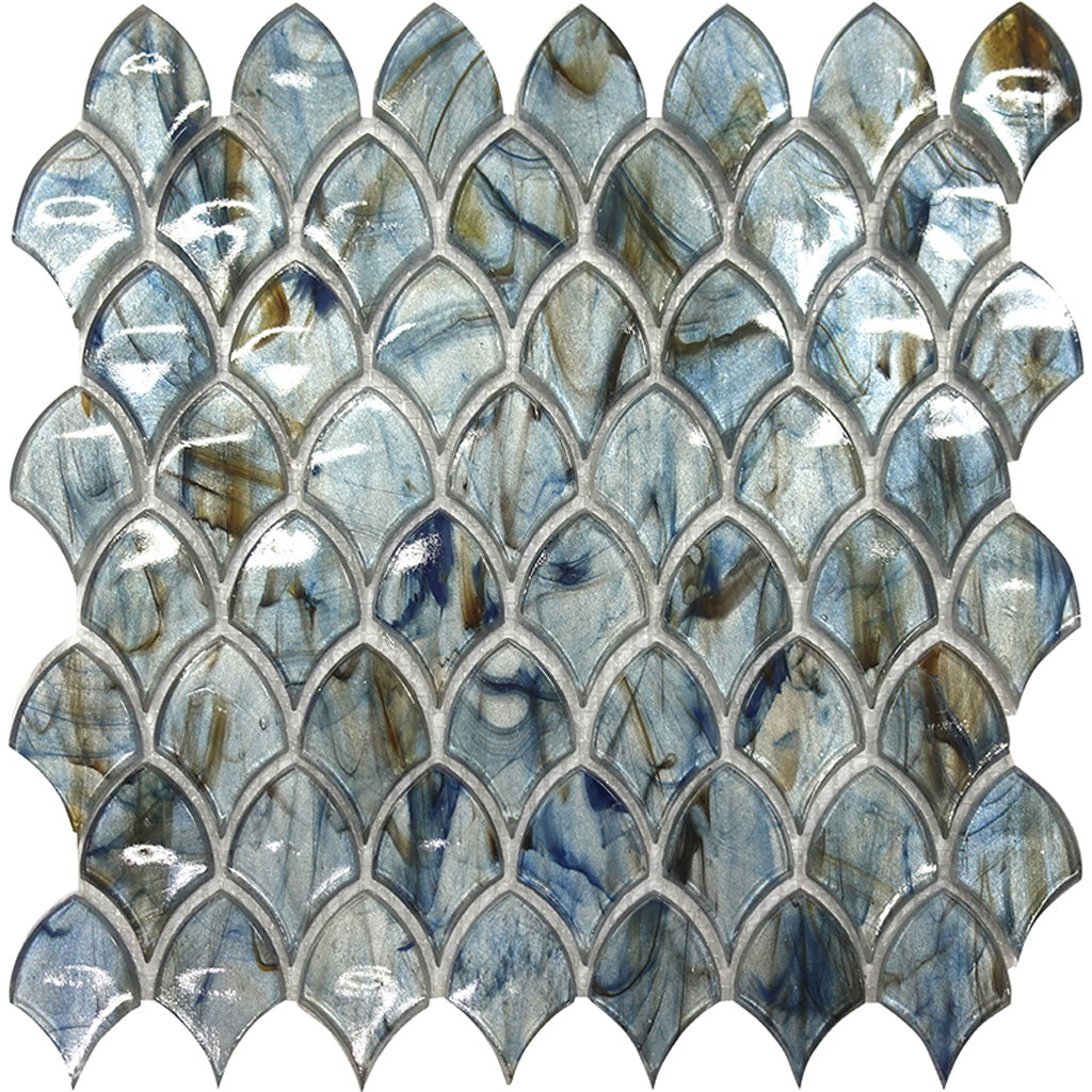 Blue 11x11 Glossy Fan Fish Scale Glass Mosaic Tile (10 pack, 8.48 sq ft/case) - Sample