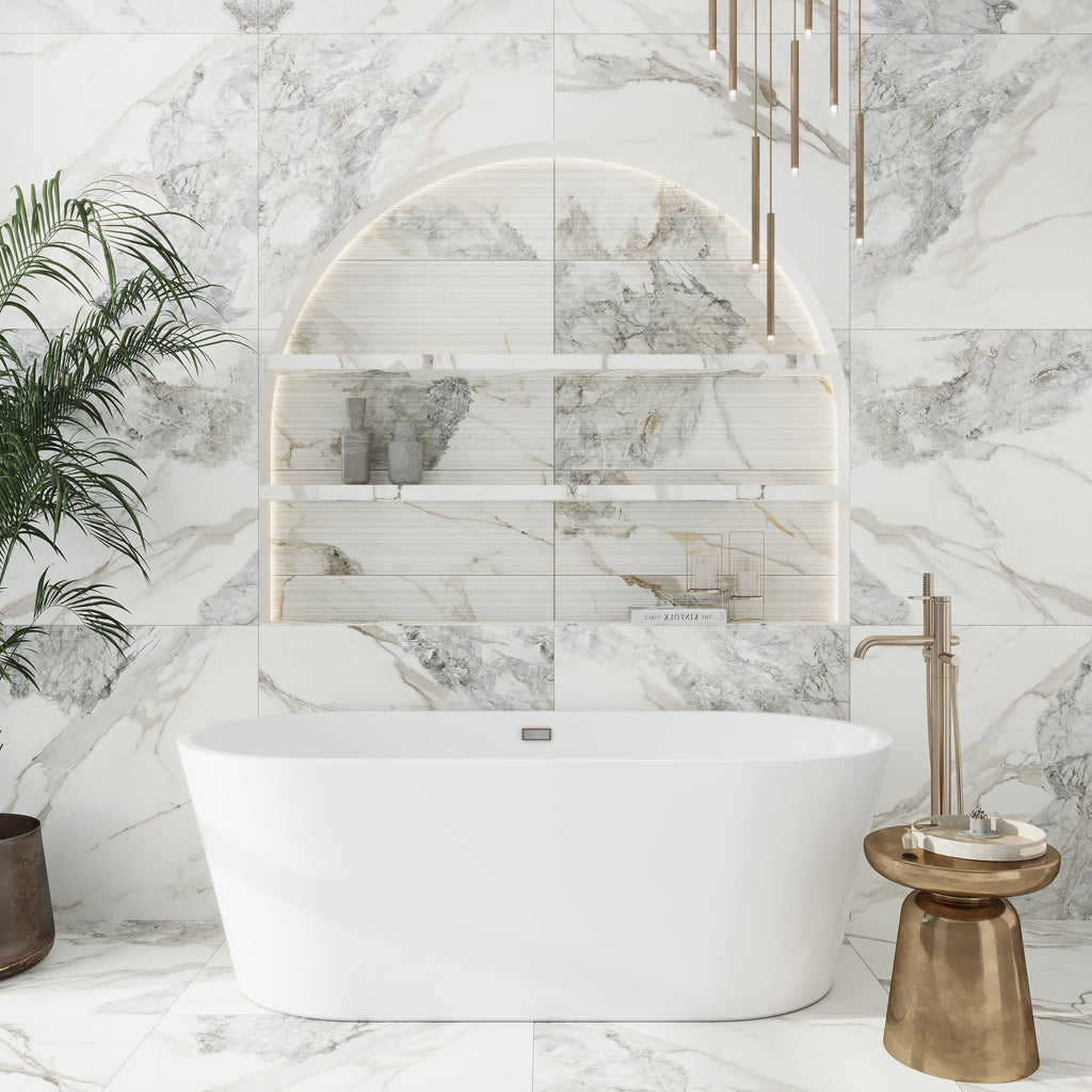 Cool White with Subtle Gray 12x48 Matte Porcelain Large Format Tile (3 pack, 11.63 sq ft/case)