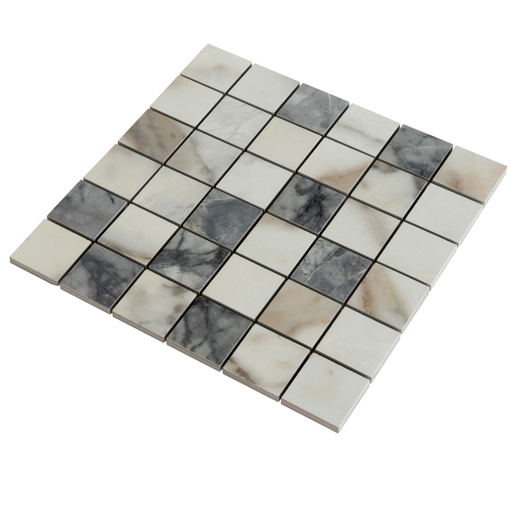 Classic White with Gray 12x12 Matte Square Porcelain Mosaic Tile (11 pack, 10.76 sq ft/case) - Sample