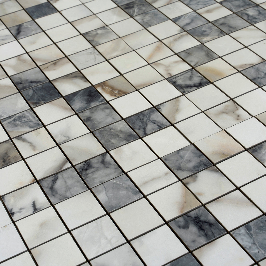 Classic White with Gray 12x12 Matte Square Porcelain Mosaic Tile (11 pack, 10.76 sq ft/case) - Sample