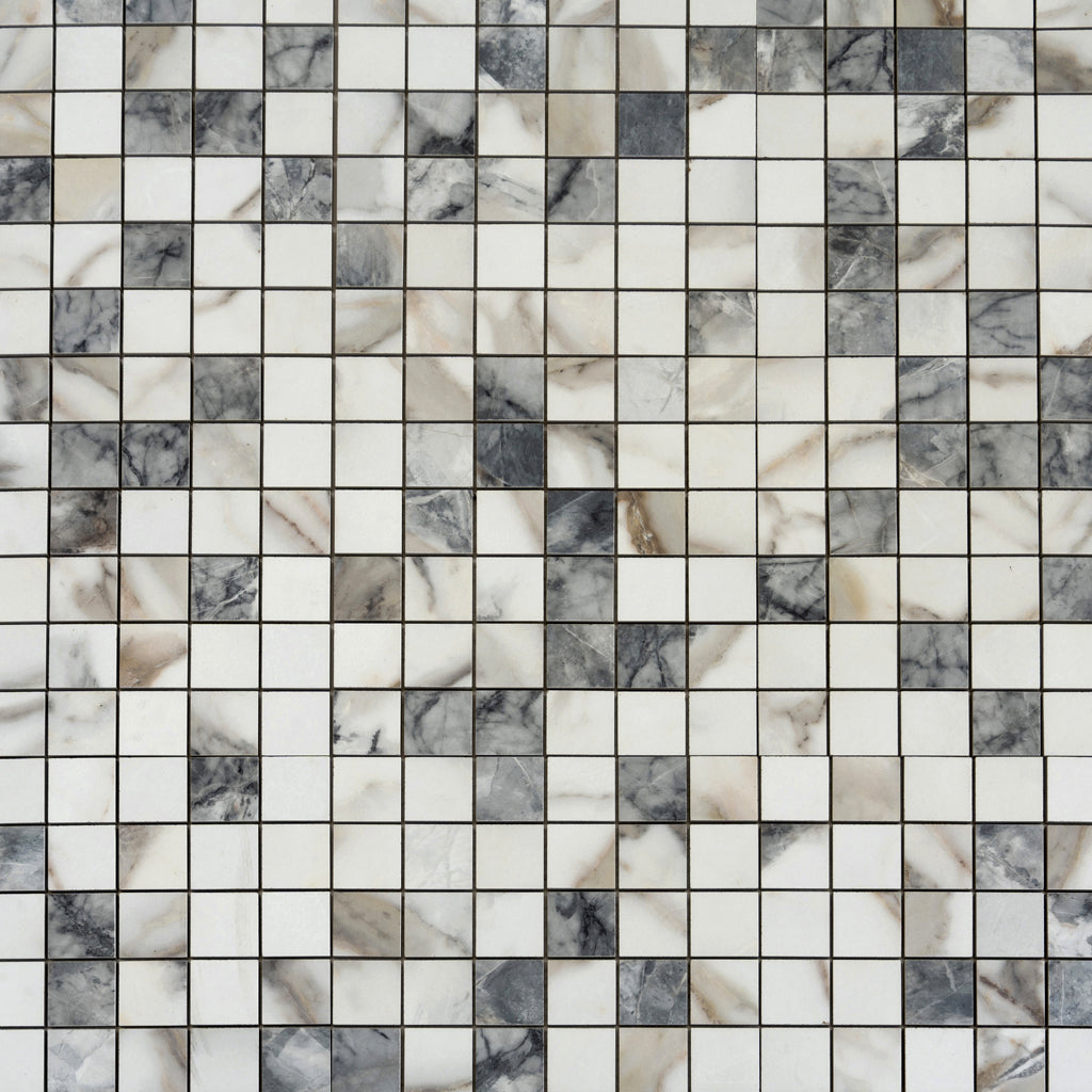 Classic White with Gray 12x12 Matte Square Porcelain Mosaic Tile (11 pack, 10.76 sq ft/case) - Sample