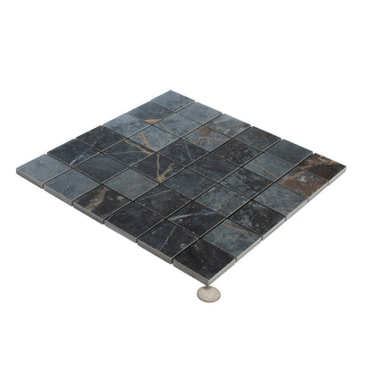 Dark Gray Blue Orange Vein 12x12 Matte Square Porcelain Mosaic Tile (11 pack, 10.76 sq ft/case) - Sample