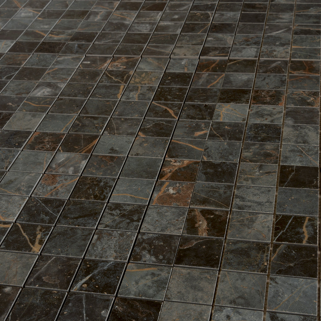 Dark Gray Blue Orange Vein 12x12 Matte Square Porcelain Mosaic Tile (11 pack, 10.76 sq ft/case) - Sample