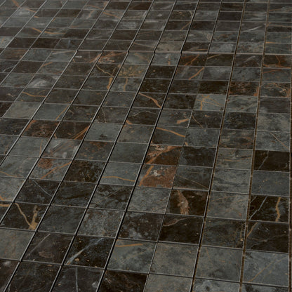 Dark Gray Blue Orange Vein 12x12 Matte Square Porcelain Mosaic Tile (11 pack, 10.76 sq ft/case) - Sample