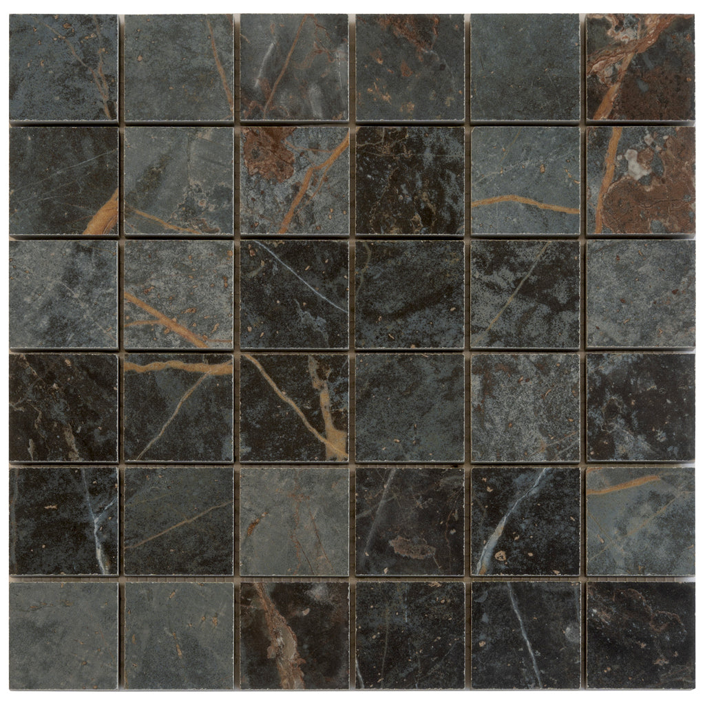 Dark Gray Blue Orange Vein 12x12 Matte Square Porcelain Mosaic Tile (11 pack, 10.76 sq ft/case) - Sample