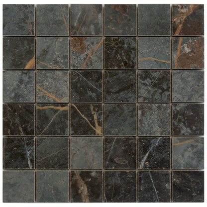 Dark Gray Blue Orange Vein 12x12 Matte Square Porcelain Mosaic Tile (11 pack, 10.76 sq ft/case) - Sample