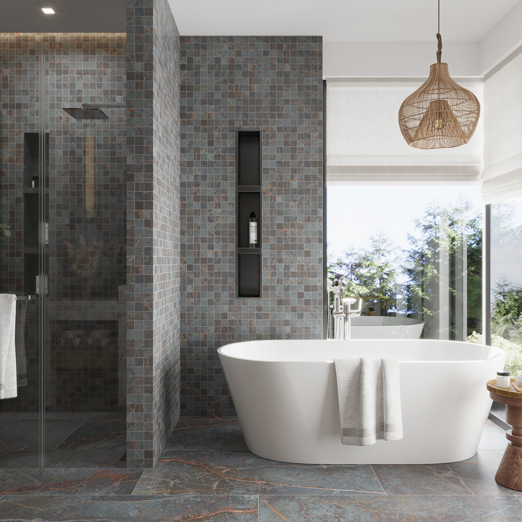 Dark Gray Blue Orange Vein 12x12 Matte Square Porcelain Mosaic Tile (11 pack, 10.76 sq ft/case)
