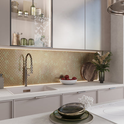 Shimmer Gold 12x12 Glossy Uniform Triangle Glass Mosaic Tile (10 pack, 10.34 sq ft/case) - Sample